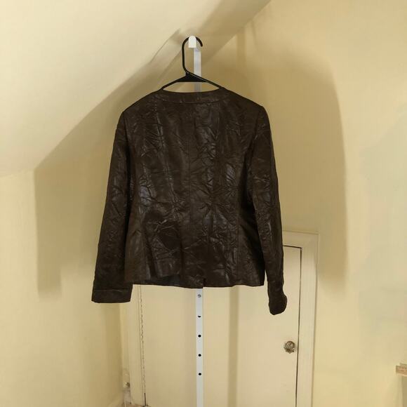 Lafayette 148 New York EUC Women's Brown Vegan Crinkle Leather Dress Blazer  6 - Picture 4 of 6